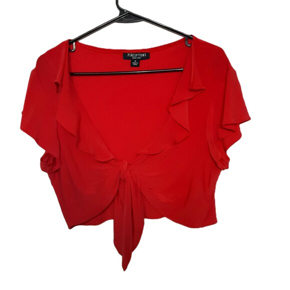 Perceptions Woman's Crop Top Size 14 Red Tie Front Short Sleeve Lightweight - Picture 1 of 7
